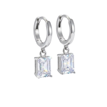 Load image into Gallery viewer, 925 Silver Hoop Earrings with Caged CZ Drop - Emerald Cut Style(925ER033)