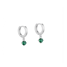 Load image into Gallery viewer, 925 Sterling Hugie Earrings with Green CZ Diamond Drop Silver (925ER053)
