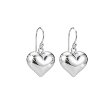Load image into Gallery viewer, 925 Sterling Silver Hook Earrings with 3D Heart Drop (925ER044)