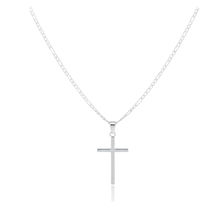 Load image into Gallery viewer, 925 Sterling Silver Cross Pendant and Figaro Chain Set - Plain Design (925SETPC025)