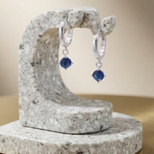 Load image into Gallery viewer, 925 Sterling Hugie Earrings CZ Drop Silver Dark Blue (925ER054)