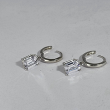 Load image into Gallery viewer, 925 Silver Hoop Earrings with Caged CZ Drop - Emerald Cut Style(925ER033)