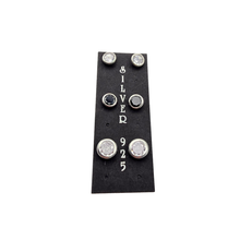 Load image into Gallery viewer, Set of 3 Pairs 925 Sterling Silver Stud Earrings with CZ Stones - White 6.6 mm, Black 6.6 mm, White 8.4 mm (925STUDSSET010)