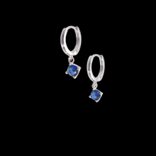 Load image into Gallery viewer, 925 Sterling Hugie Earrings CZ Drop Silver Dark Blue (925ER054)