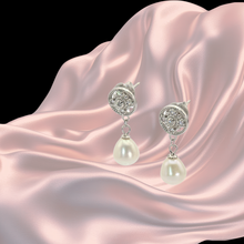 Load image into Gallery viewer, 925 Sterling Silver Stud Earrings with Cubic Zirconia and Synthetic Pearls (925ER025)