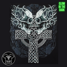 Load image into Gallery viewer, 2 Skulls on Celtic Cross Short Sleeve T Shirt (TS0119)