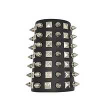 Load image into Gallery viewer, Men, Women Spiked Black and Silver PU Wrap Bracelet (LBRAC002)