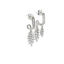 Load image into Gallery viewer, 925 Sterling Silver Studs with Hanging CZ Leaf Drops (925ER034)