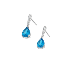Load image into Gallery viewer, 925 Silver Stud Earrings with Teardrop Turquoise color CZ Drop (925ER036)