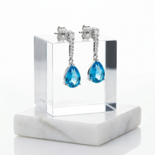 Load image into Gallery viewer, 925 Silver Stud Earrings with Teardrop Turquoise color CZ Drop (925ER036)