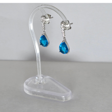 Load image into Gallery viewer, 925 Silver Stud Earrings with Teardrop Turquoise color CZ Drop (925ER036)
