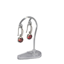 Load image into Gallery viewer, 925 Sterling Silver Hook Earrings with Red Diamond Cut CZ Drop (925ER041)