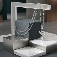 Load image into Gallery viewer, 925 Sterling Silver Set Air Cut Cross with 65 cm Fine Silver Chain (925SETPC049)