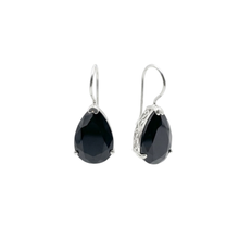 Load image into Gallery viewer, 925 Sterling Silver Hook Earrings with Black Teardrop CZ Stone(925ER037)