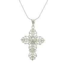 Load image into Gallery viewer, 925 Sterling Silver air-cut Cross Pendant set 45cm chain ( 925SETPC022 )