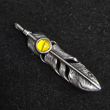 Load image into Gallery viewer, High grade Stainless Steel Feather Pendant with Yellow Stone - (SSP051)