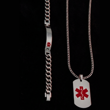 Load image into Gallery viewer, High Grade Stainless Steel Medical Alert Set, Bracelet and Dog Tag Necklace (SSSETMEDICALCPB)