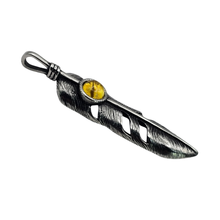 Load image into Gallery viewer, High grade Stainless Steel Feather Pendant with Yellow Stone - (SSP051)