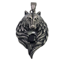 Load image into Gallery viewer, Wolf’s Head with black stone Stainless Steel Pendant (SSP001)