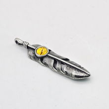 Load image into Gallery viewer, High grade Stainless Steel Feather Pendant with Yellow Stone - (SSP051)