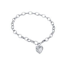Load image into Gallery viewer, 925 Sterling Silver Oval Link Bracelet with CZ Stone Heart Charm (925BRAC022)
