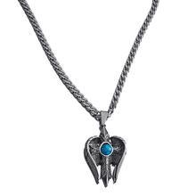 Load image into Gallery viewer, Stainless Steel Turquoise Winged Sentinel Necklace Set Chain and Pendant (SSSETPC010)