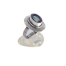 Load image into Gallery viewer, 925 Sterling Silver Vintage Ladies Ring with Synthetic Mystique Topaz ( 925RING055 )