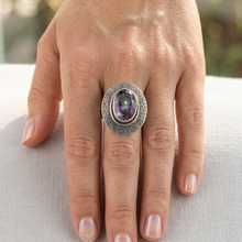 Load image into Gallery viewer, 925 Sterling Silver Vintage Ladies Ring with Synthetic Mystique Topaz ( 925RING055 )