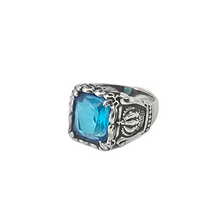 Load image into Gallery viewer, Men's Royal Crown Aquamarine Blue Stone Ring (SSR020)