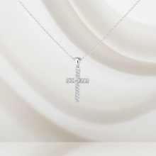 Load image into Gallery viewer, 925 Sterling Silver Cross Pendant Necklace - Textured Finish with Cubic Zirconia Accent | 50 cm Chain & Ring Clasp (925SETPC002)