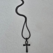 Load image into Gallery viewer, High Grade Stainless Steel Set - Chain and Ankh Pendant, PVD Coated black (SSSETPC019)