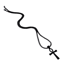 Load image into Gallery viewer, High Grade Stainless Steel Set - Chain and Ankh Pendant, PVD Coated black (SSSETPC019)