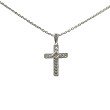 Load image into Gallery viewer, 925 Sterling Silver Cross Pendant Necklace - Textured Finish with Cubic Zirconia Accent | 50 cm Chain & Ring Clasp (925SETPC002)