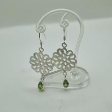 Load image into Gallery viewer, Floral design 925 Sterling Silver Earrings with peridot stone (925ER005)