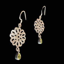 Load image into Gallery viewer, Floral design 925 Sterling Silver Earrings with peridot stone (925ER005)