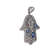 Load image into Gallery viewer, Hamsa/Hand of Fatima with Evil Eye 925 Silver Pendant (925P028)