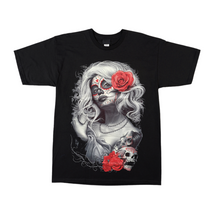 Load image into Gallery viewer, Red Rose Lady Skull Short Sleeve T-shirt (TS0038)