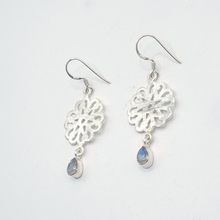 Load image into Gallery viewer, Floral design 925 Sterling Silver Earrings with Moon stone (925ER006)