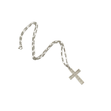 Load image into Gallery viewer, 925 Sterling Silver Cross Pendant and Figaro Chain Set Engraved Design (925SETPC028)
