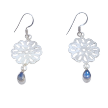 Load image into Gallery viewer, Floral design 925 Sterling Silver Earrings with Moon stone (925ER006)