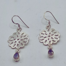 Load image into Gallery viewer, Floral design 925 Sterling Silver Earrings with Moon stone (925ER006)