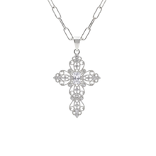 Load image into Gallery viewer, 925 Sterling Silver Cross Pendant Set with Rectangle Link Fine Chain (925SETPC044)