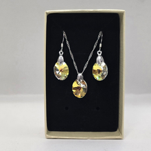 Load image into Gallery viewer, 925 Sterling Silver Iridescent Oval Crystal Set - Pendant, Earrings, Chain(925SET004ERP)