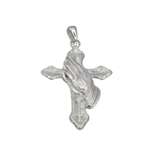 Load image into Gallery viewer, 925 Sterling Silver Pendant Cross with Praying Hands (925P075)