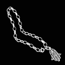 Load image into Gallery viewer, 925 Sterling Silver Oval Link Bracelet with Hamsa Charm (925BRAC024)