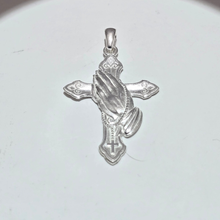 Load image into Gallery viewer, 925 Sterling Silver Pendant Cross with Praying Hands (925P075)