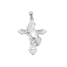 Load image into Gallery viewer, 925 Sterling Silver Pendant Cross with Praying Hands (925P075)