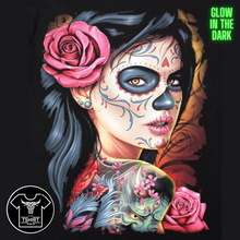 Load image into Gallery viewer, Pink Rose Skull Lady Short Sleeve T-shirt (TS0057)