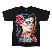 Load image into Gallery viewer, Pink Rose Skull Lady Short Sleeve T-shirt (TS0057)