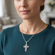 Load image into Gallery viewer, 925 Sterling Silver Cross Pendant Set with Rectangle Link Fine Chain (925SETPC044)